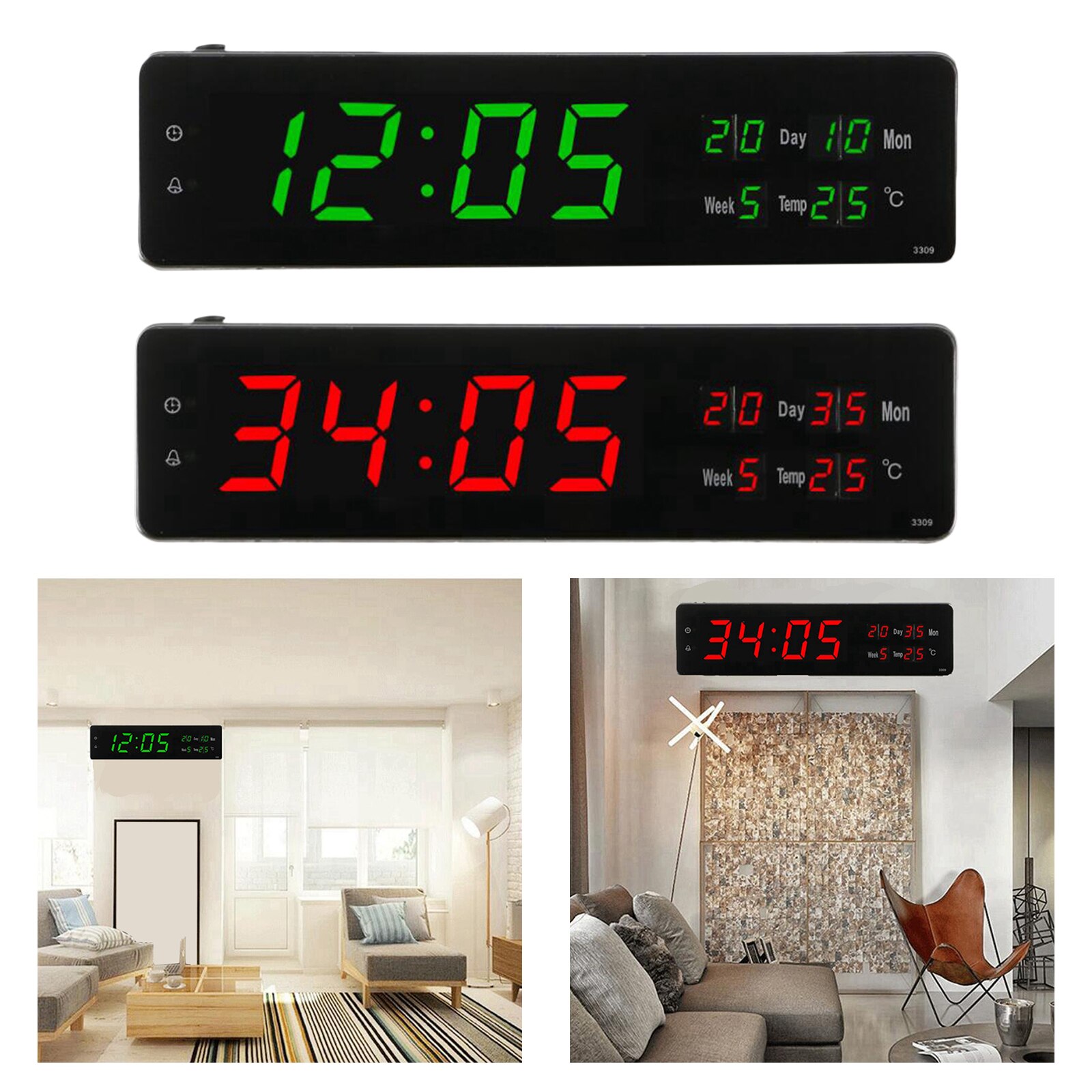 Large Digital Alarm Clocks Wall Clock Hourly Chime for Bedroom Living Room