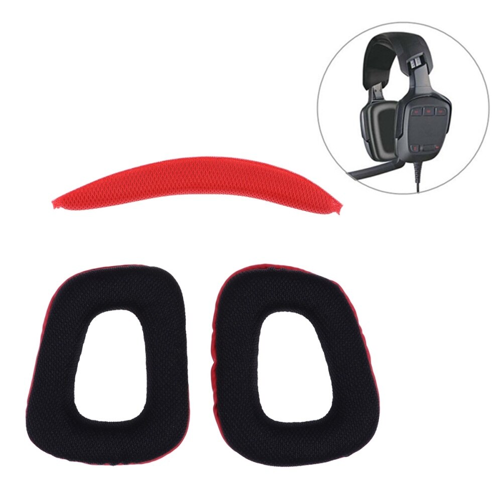 Paire de coussinets d'oreille en mousse souple de remplacement coussins d'oreille avec coussin de faisceau de tête pour casque Logitech G430 G930: Red Black 1