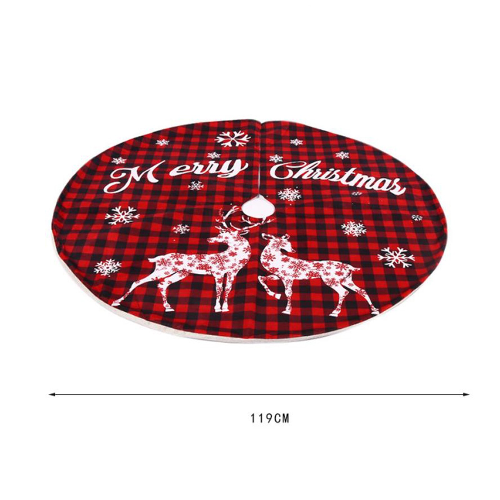 Juletræsnederdel, store buffalo plaid xmas træmåtter med snefnug rensdyrsprint til dekoration til hjemmefest