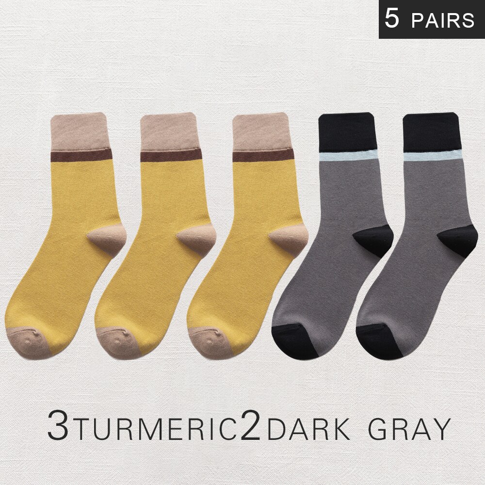 Calcetines de algodón transpirables para hombre, calcetín informal de negocios, , estilo Harajuku japonés, invierno,: 3turmeric2dark gray