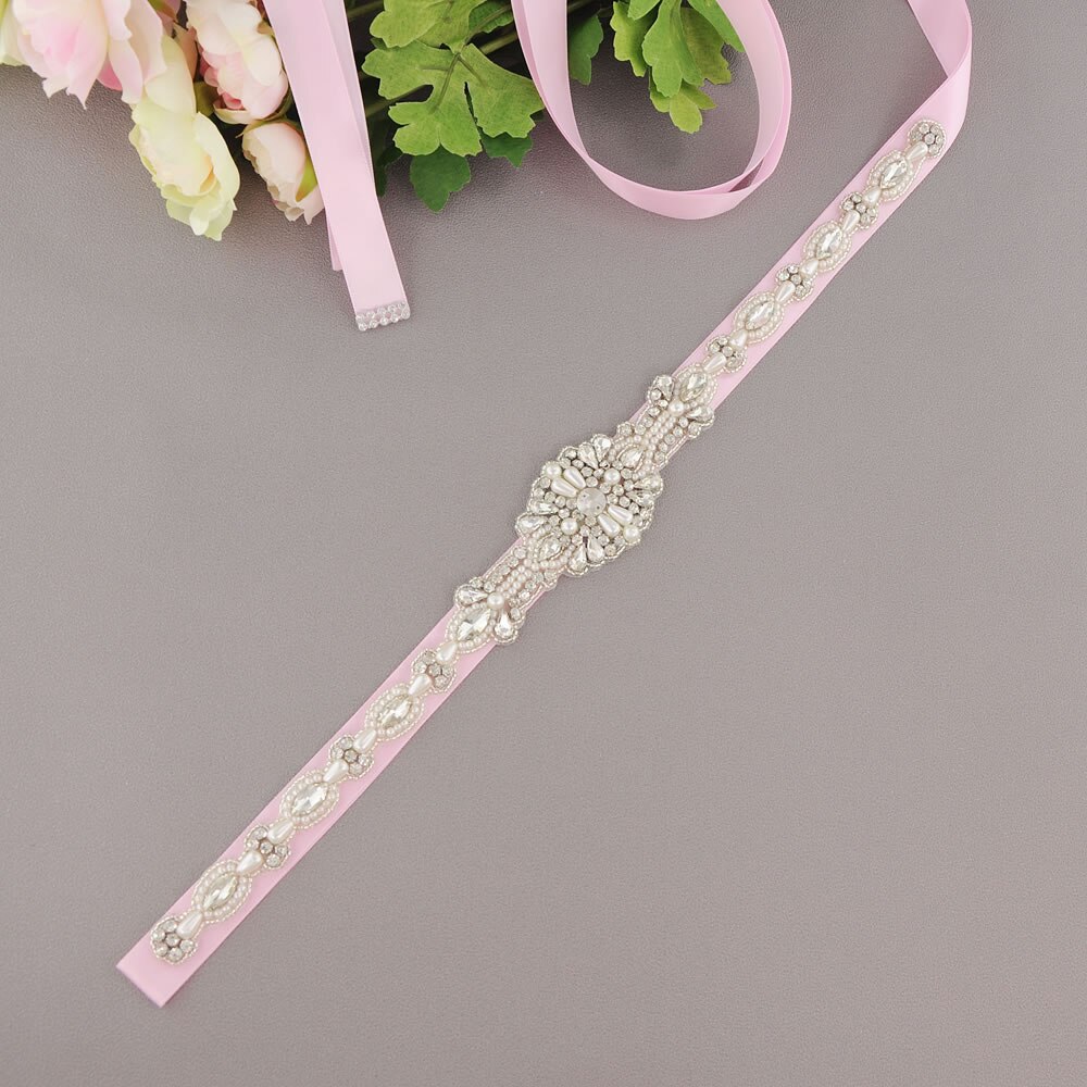 Ceintuur voor trouwjurk riemen voor bruidsjurk dunne taille riem zilveren riem trouwjurk ceintuur bruidsgordels: Roze