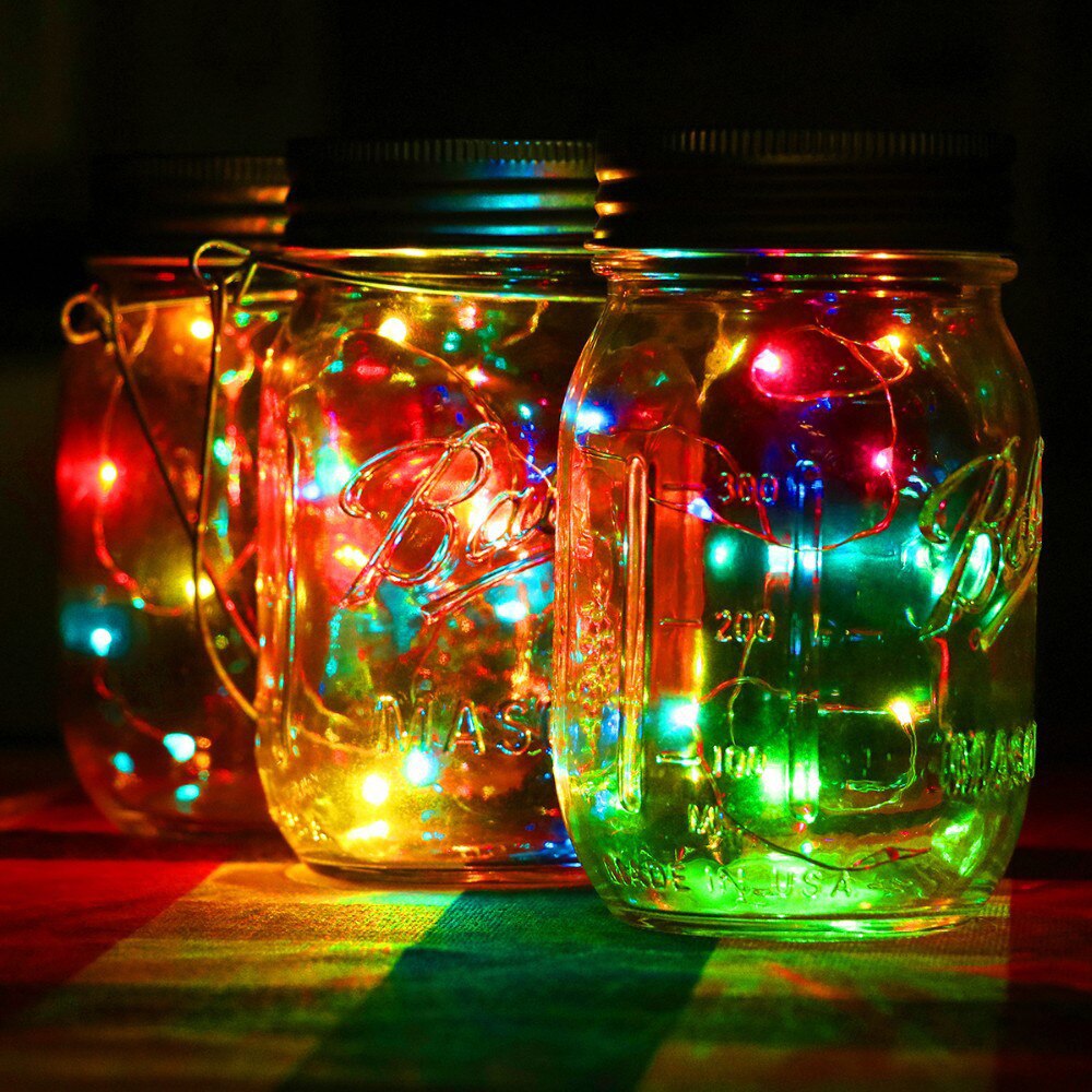 Guirnalda de luces LED alimentada por energía Solar para Mason Jar, tapa de tarro con cambio de Color, decoración de jardín, frascos para la boca regulares, n. ° 20: colorful