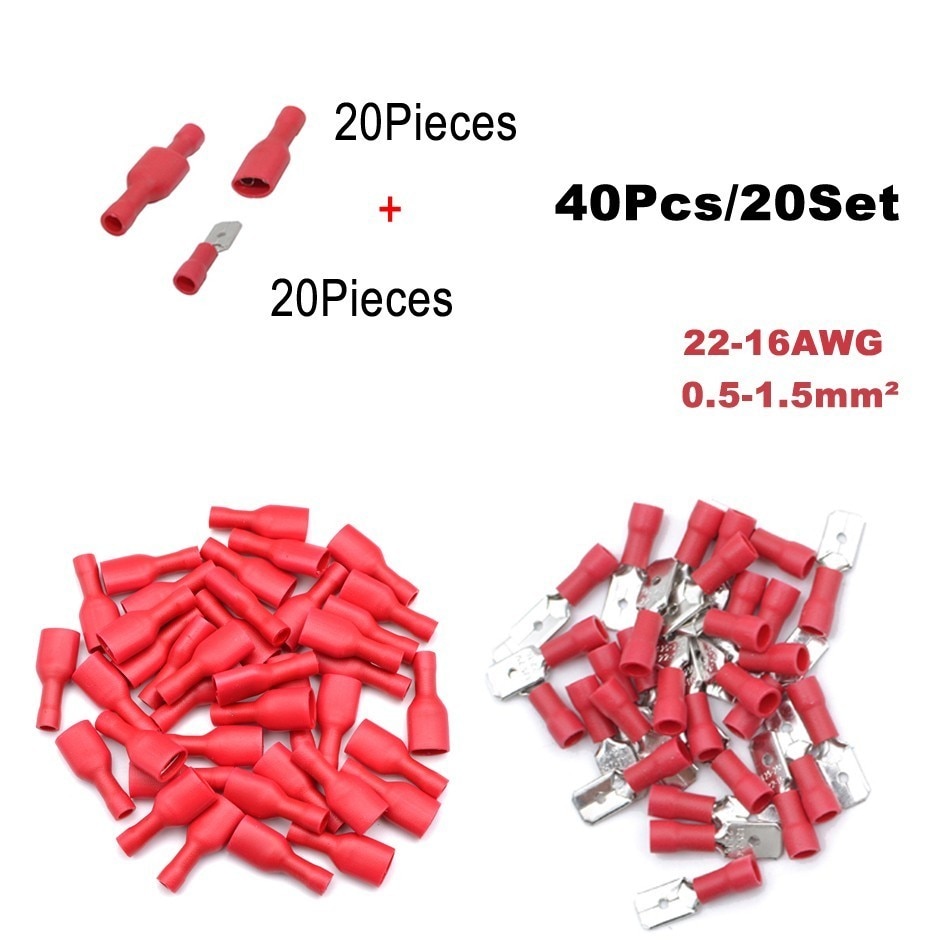 40 pièces 20 ensemble fil électrique connecteur mâle femelle sertissage isolation Nylon câble Terminal MDD FDD voiture terminateur