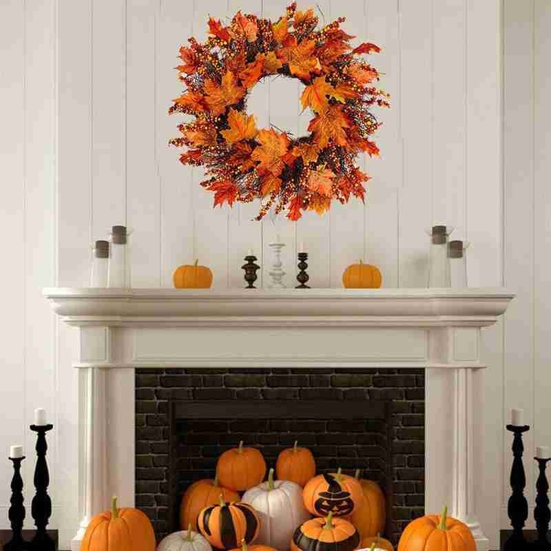 1Pc 45cm/60cm Autumn Artificial Maple Leaf Wreath Rattan Berry Wreath Home Door and Window Wreath Decoration