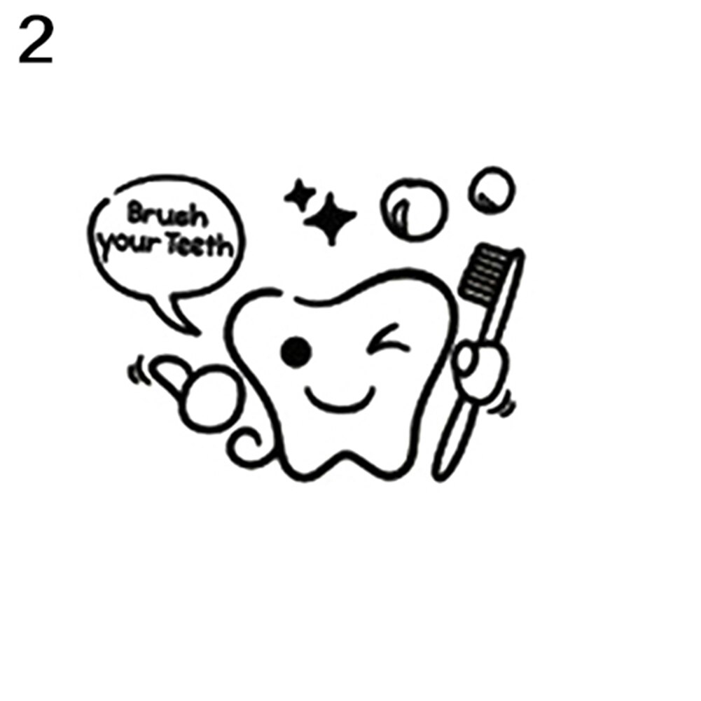 Removable Cartoon Tooth Brush Teeth bathroom glass wash toilet tile personality bath brushing wall sticker Art Decoration: 2
