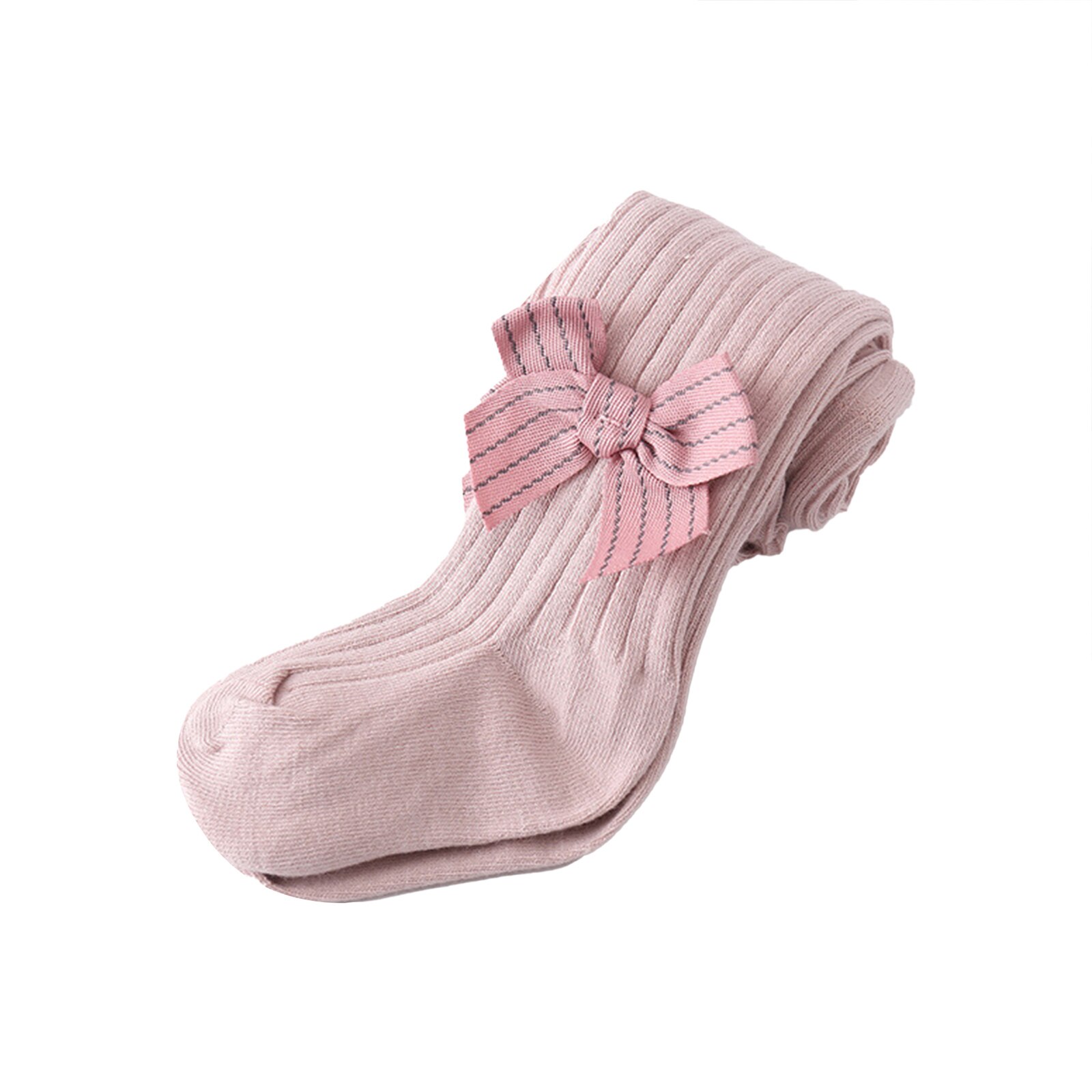 Collants côtelés à nœud papillon pour enfants filles de 0 à 24M, solides et élégants, à la: Rose / 12-24 Months