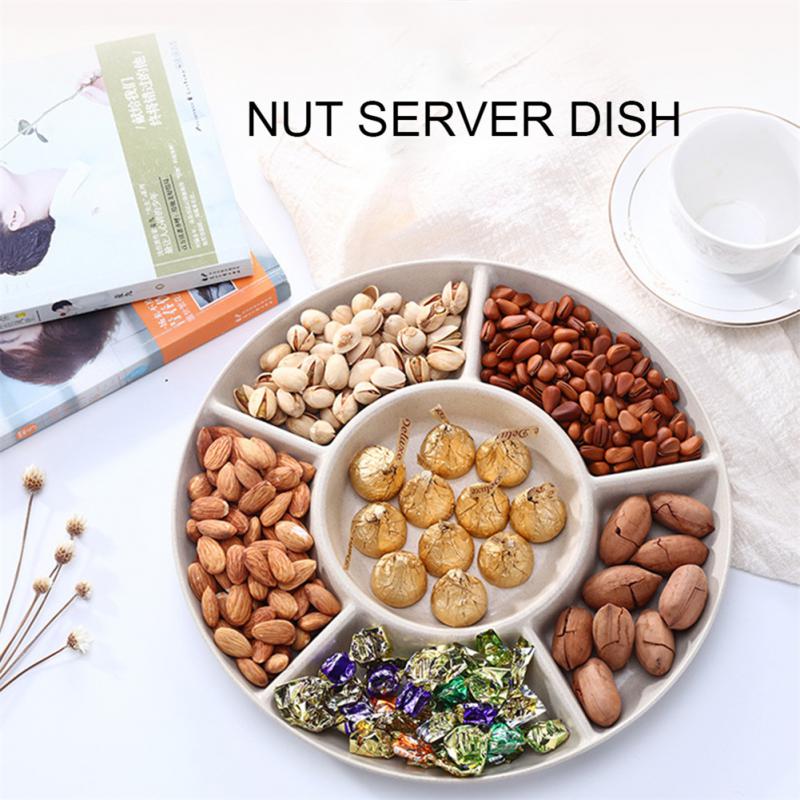 1pc 6-Compartment Food Storage Tray Dried Fruit Snack Plate Appetizer Serving Platter For Party Candy Pastry Nuts Dish Tableware
