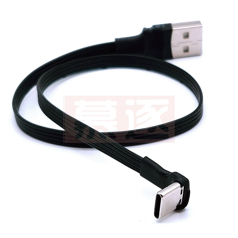Codo USB plano de 5cm-1m a cable de datos de carga macho tipo C versión 2,0 conector codo cable flexible de ángulo izquierdo y derecho
