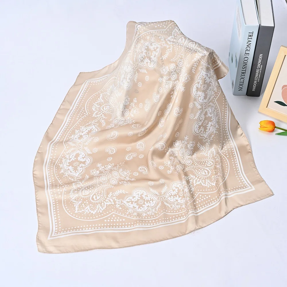 Bufanda de mujer de 70cm, pañuelo negro de Hip Hop, pañuelo con estampado de Paisley, Hijab, diadema para la muñeca, bufandas cuadradas, pañuelo estampado: Champán