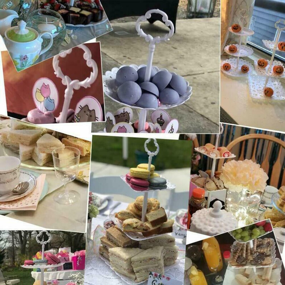 Hjem husstand 3 etager kagestativ og frugt dessert brød tallerken eftermiddagste fest servering fad