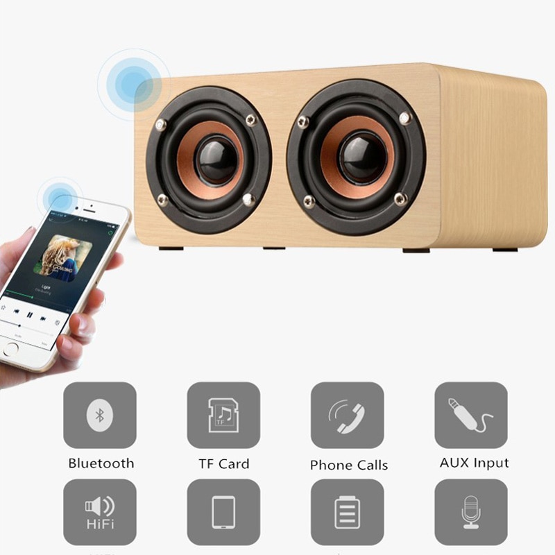Altavoz inalámbrico de madera con Bluetooth, barra de sonido HiFi portátil con bajo de choque, Altavoz TF, caixa de som para iPhone Sumsung Xiaomi