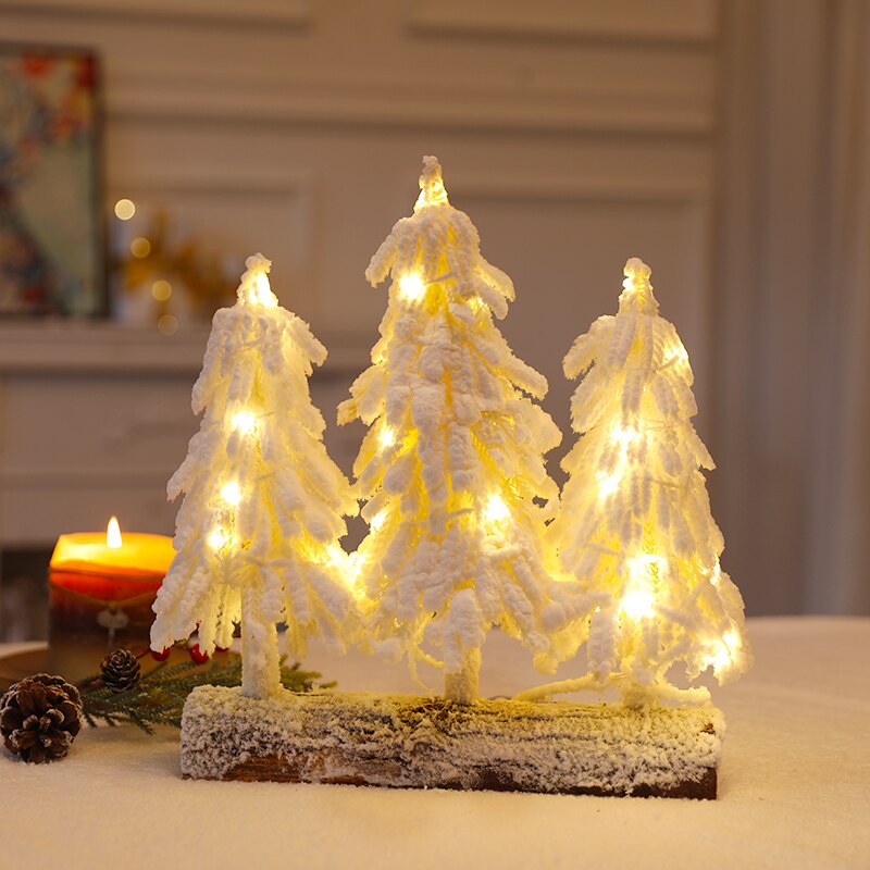 Artificial mini white luminous Christmas tree home desktop Christmas decoration wedding scene atmosphere layout tree lamp light: White three trees 35