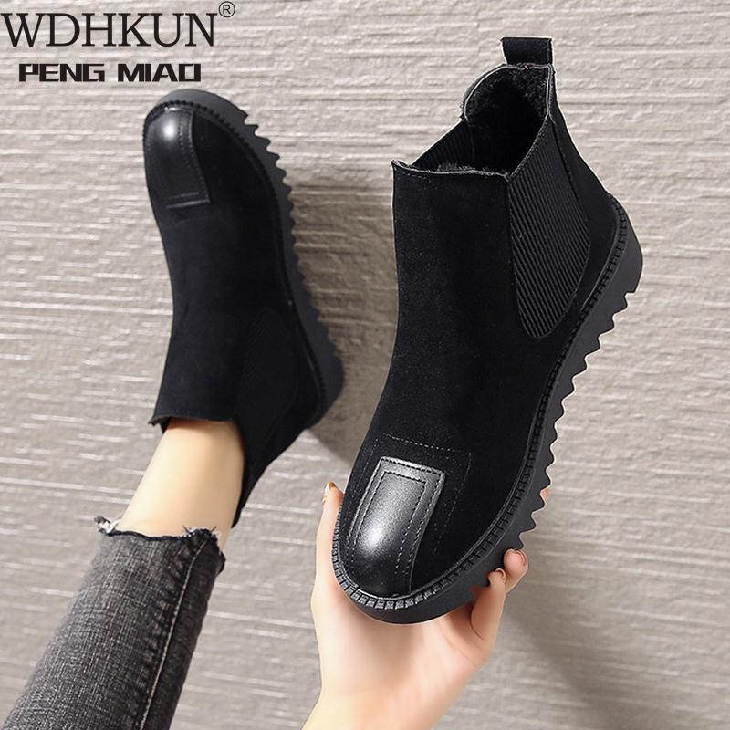 Stijl Herfst En Winter Chelsea Laarzen Platte Vrouwen Korte Dikke Bodem Katoen Laarzen Retro Alle-Match Fluwelen vrouwen Laarzen