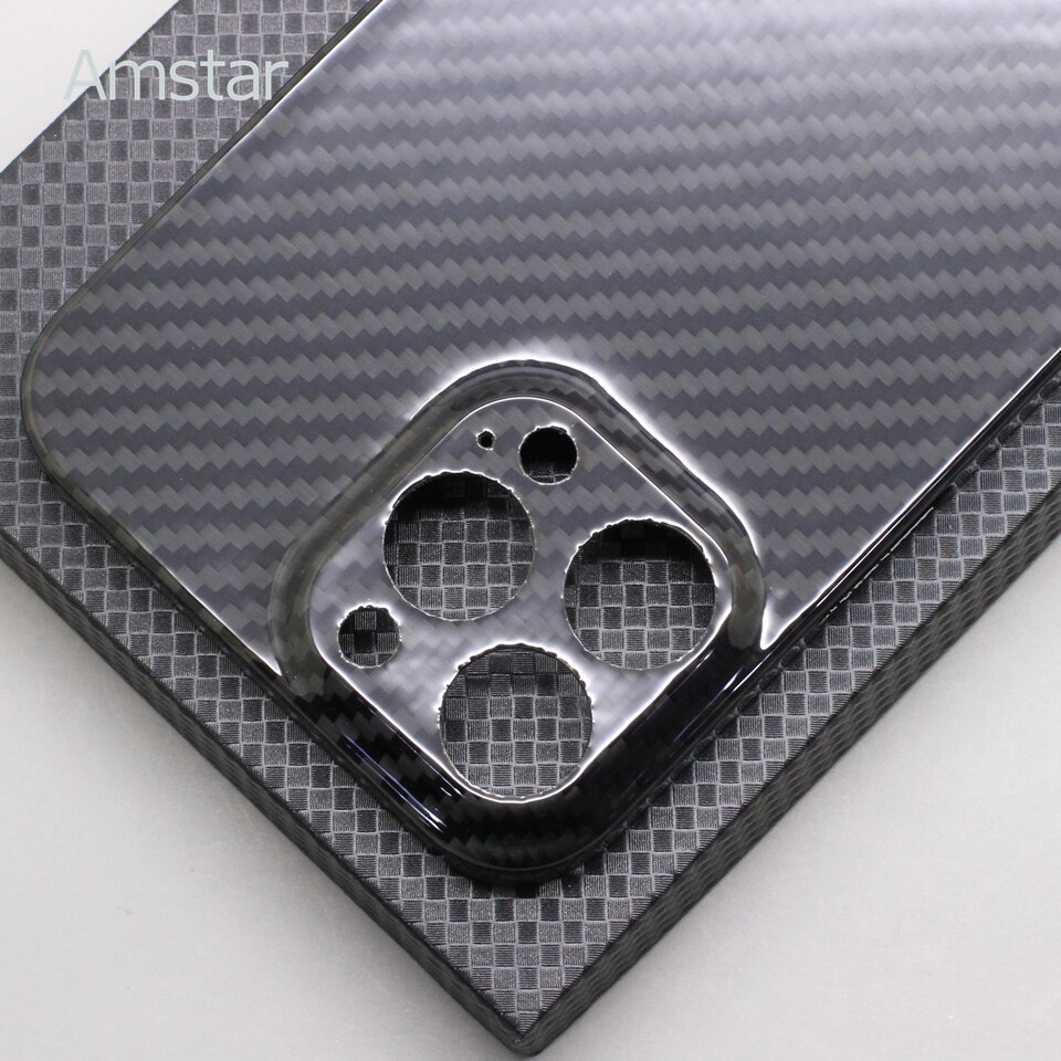 Amstar Glossy Black Carbon Telefoon Case Voor Iphone 13 Pro Max Luxe Business -Proof Aramid Fiber Iphone 13 Pro Cover