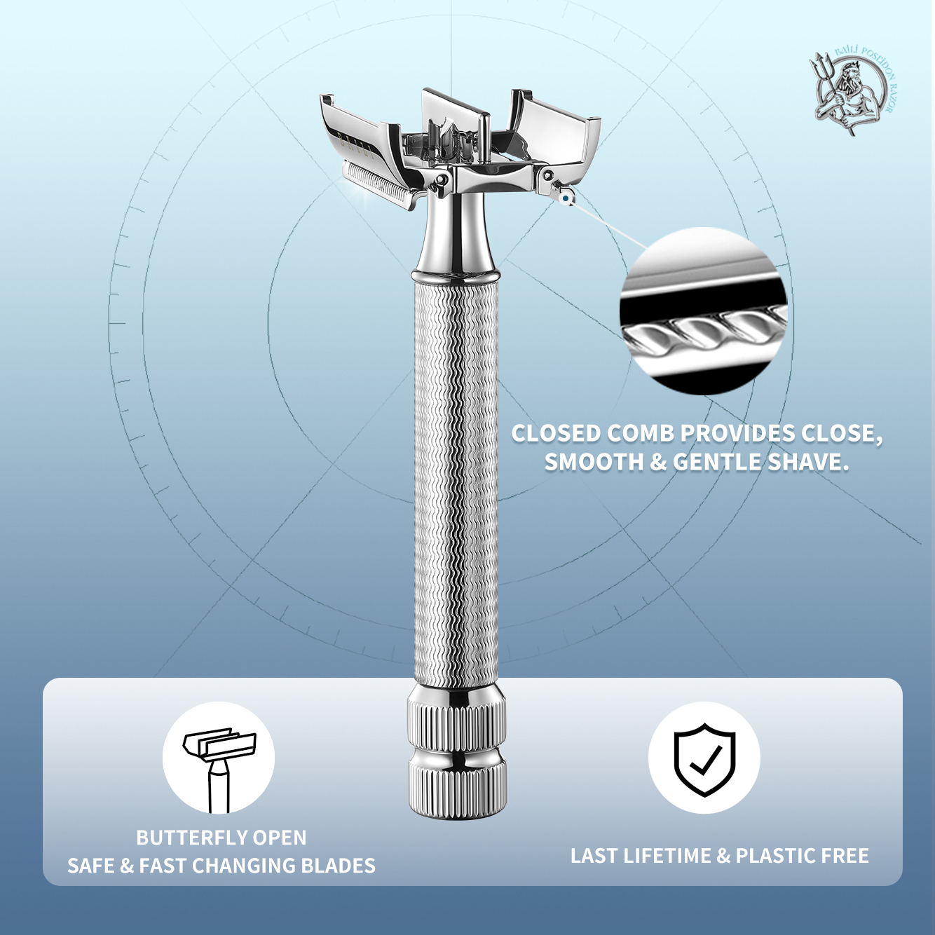 Baili Vlinder Dubbele Rand Veiligheidsscheermes Roestvrij Staal Handmatige Herbruikbare Natte Shave Voor Mannen Vrouwen Met 5 Platina Messen BRB4D-SI