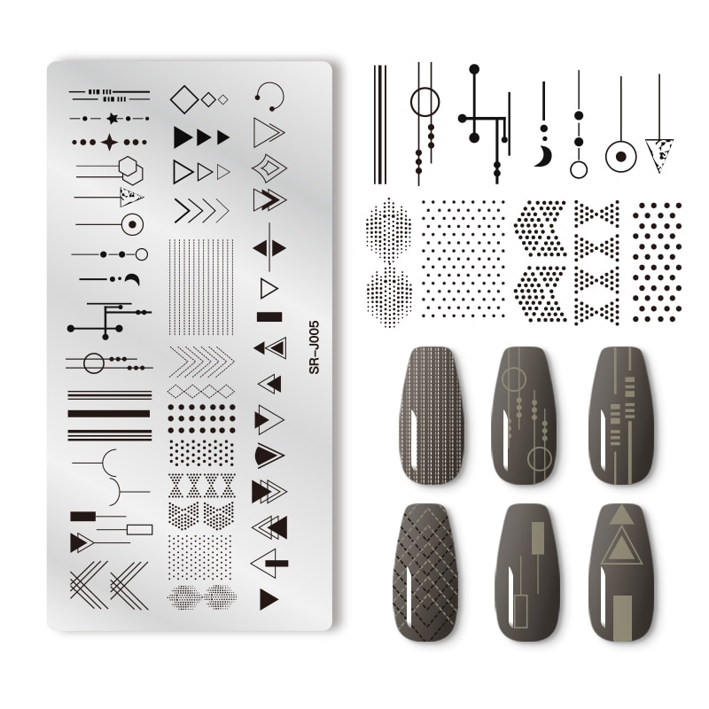 Plant Bloem Nail Stempelen Platen Geometrische Line Wave Patroon Nail Art Afbeeldingsstempel Stencils Sjablonen Nail Tool