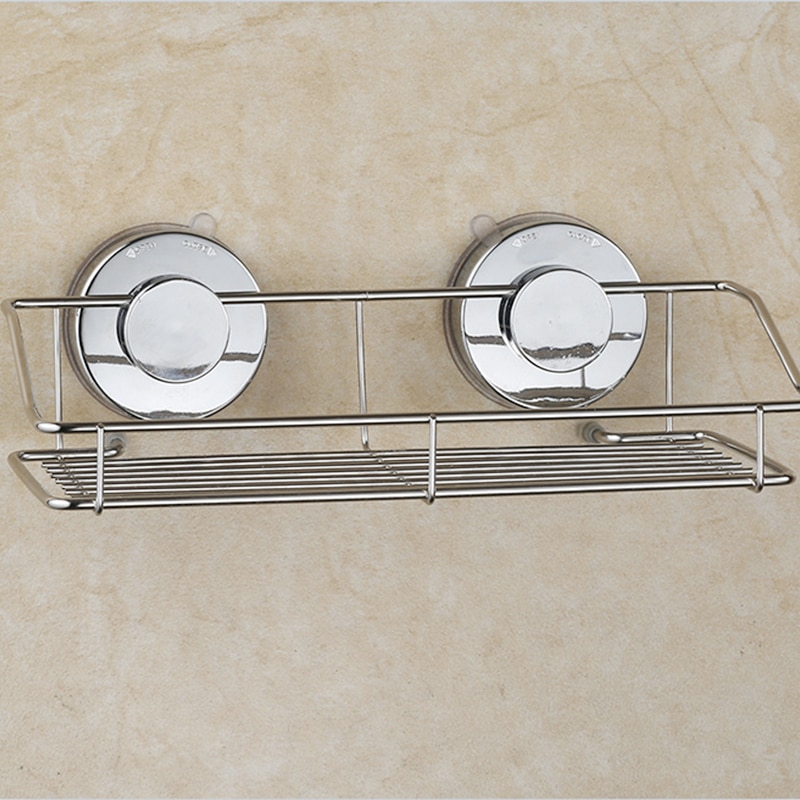 Stainless Steel Sucker Organizer Shelf Kitchen Sundries Wall Vacuum Suction Storage Basket Bathroom Soap Towel Holder