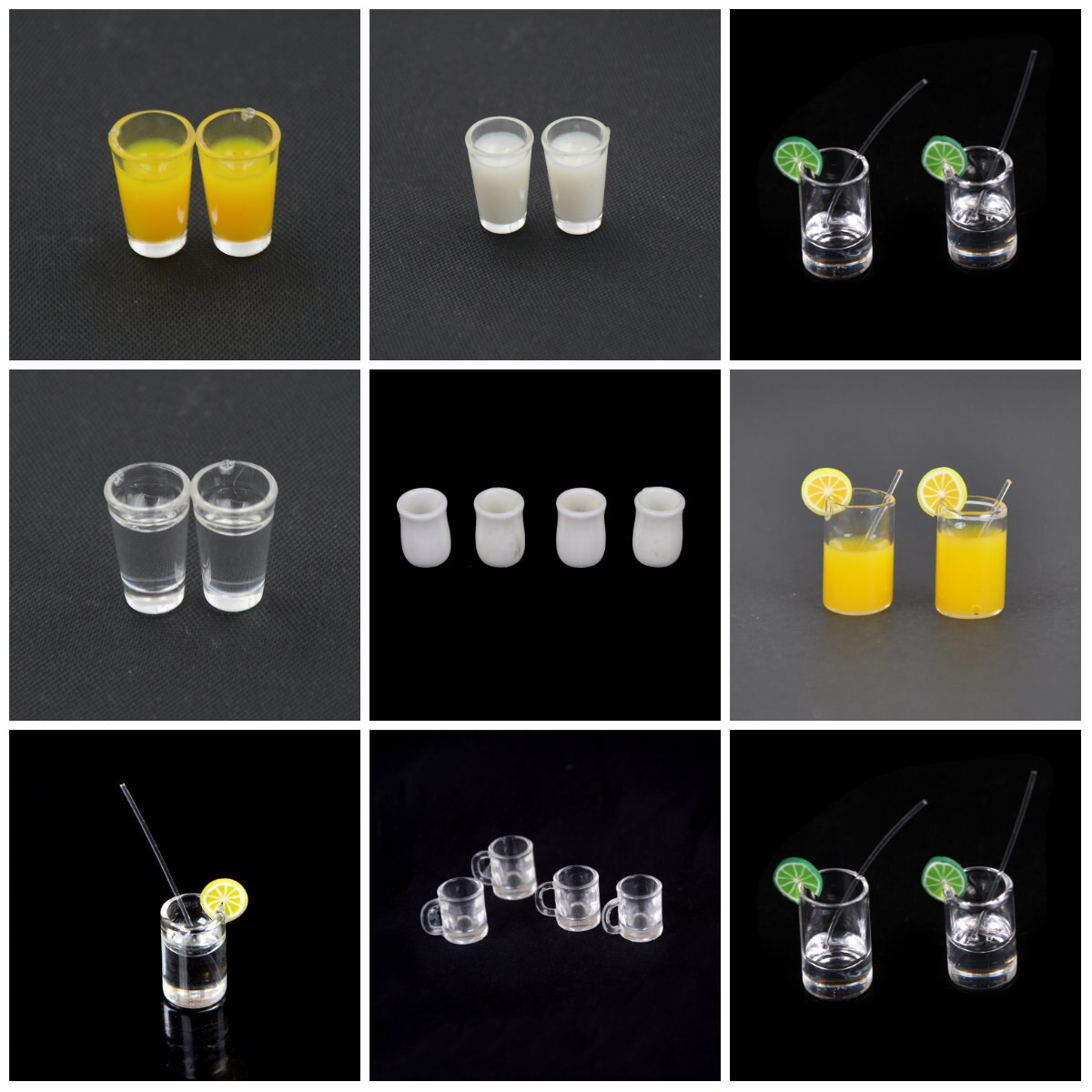 1:12 Dollhouse Resin Mini Lemon Water Cup/Orange Juice/Coffee/Tea Drink Cup Miniature Dollhouse Accessories Cups Toy