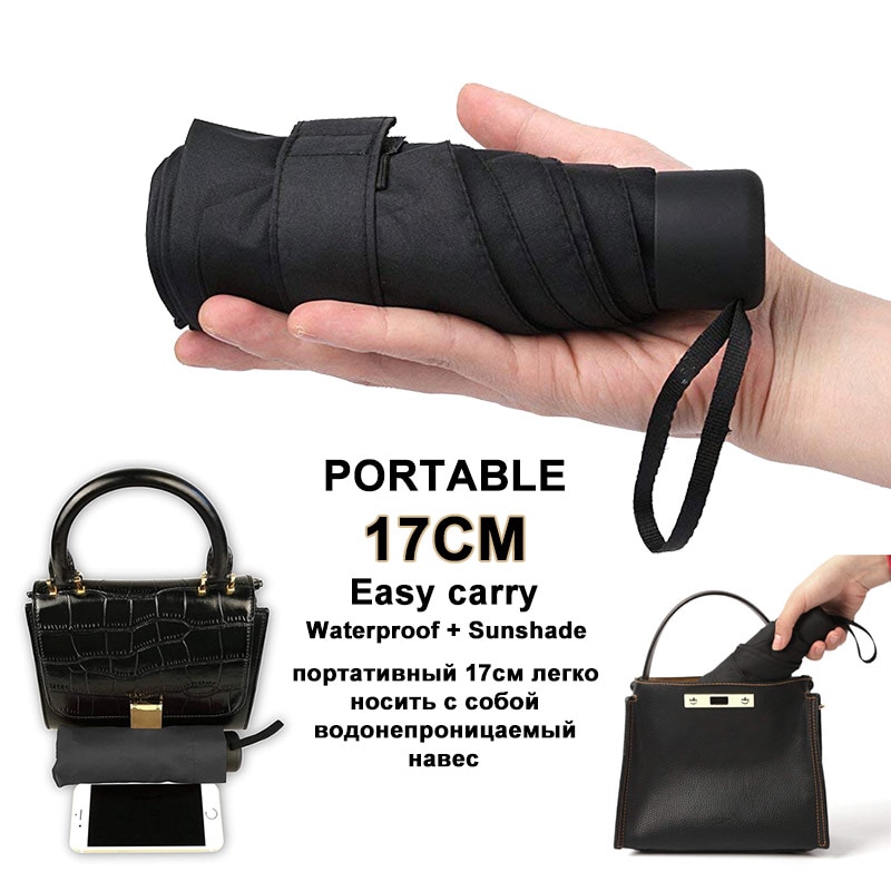 Miniparaguas de bolsillo superligero para hombre y mujer, sombrilla plegable de 190g con 5 pliegues, ideal para de viaje