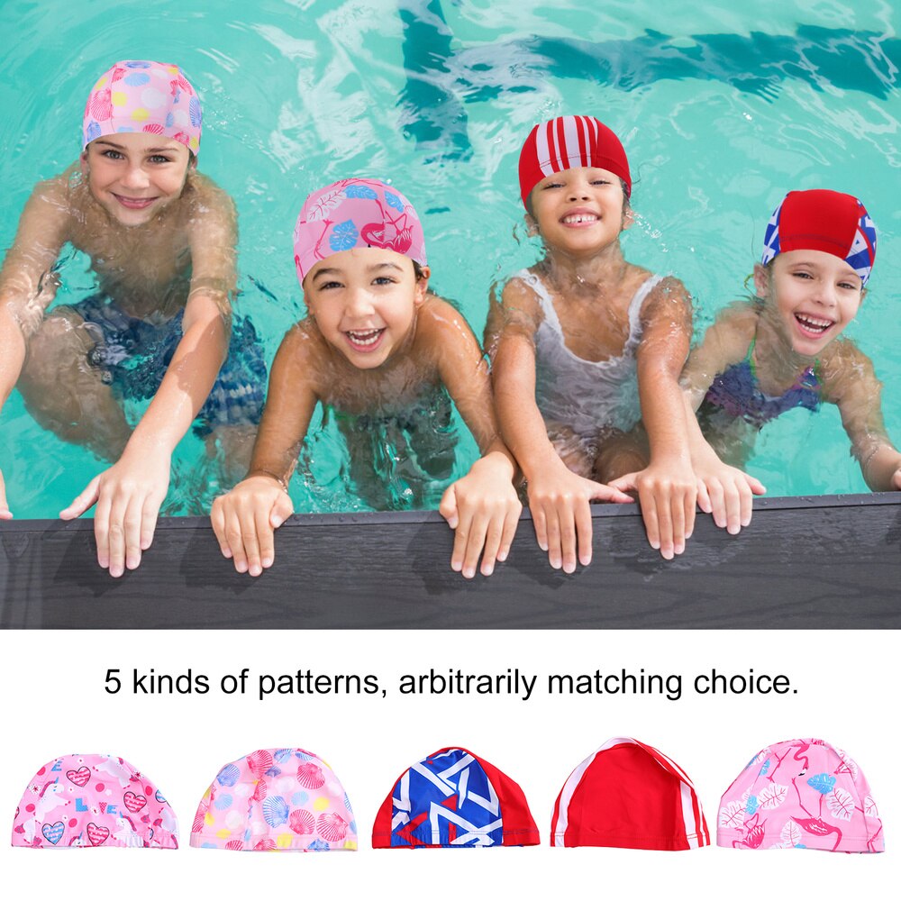 5pcs Waterproof Swimming Cap Children Swim Hat Bathing Cap Swimming Accessory