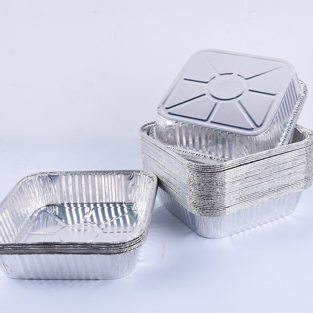 50pcs 9" Aluminum Foil Containers With Lid For Restaurant Take-Out Packing Food