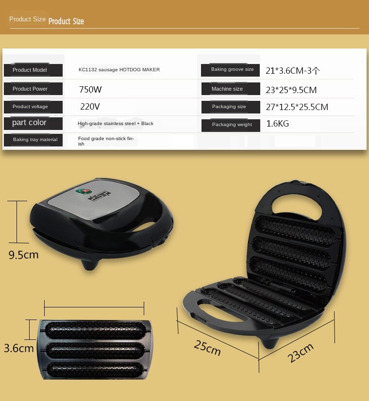 Household Grilled Sausage Dog Machine Electric Crispy Corn Hotdog Waffle Maker Breakfast Frying Pan Hotdog Corn Baking EU