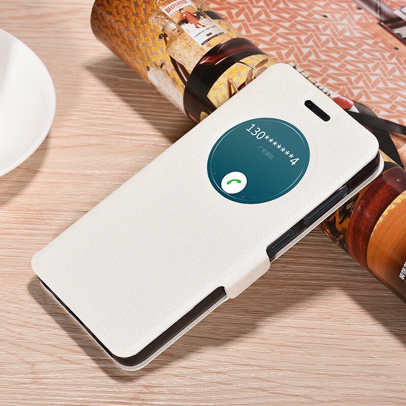 Leren hoesje lenovo zuk  z2 pro hoesje kijkvenster flip stand cover voor lenovo zuk  z2 z2 plus telefoonhoesjes tas  z2121 z2131 fundas: Voor zuk  z2 pro / Beige