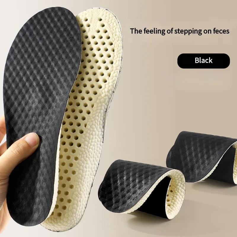 New 1 of leather shoe insoles for feet, shock absorption, leisure/sport, latex insole, non-slip pads, comfortable soft shoe sole: Black / 2.5