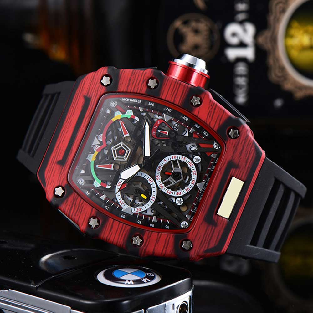 Sport Unieke Mannen Horloge Carbon Fiber Patroon 6-Hand Man Horloge Kleur Graffiti Business Jurk Mannelijke Horloges klok M: 4