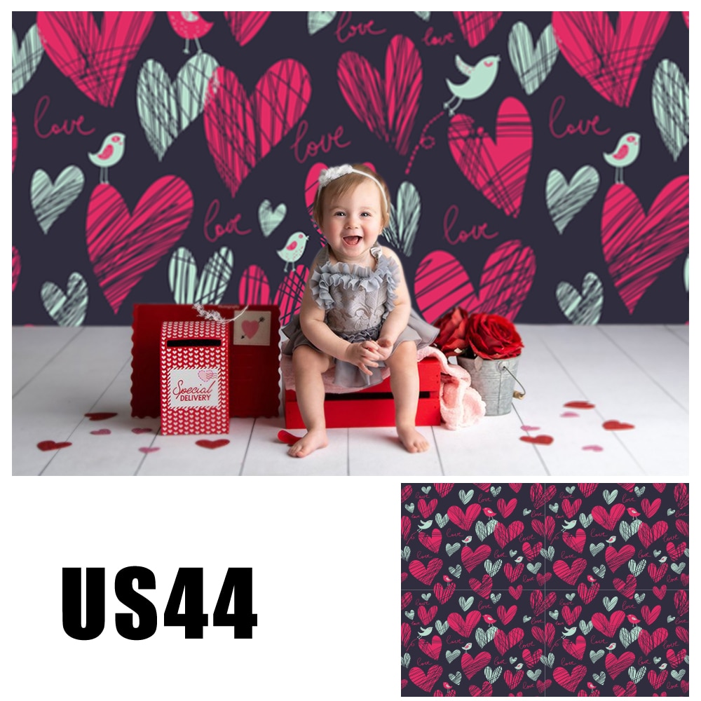 Fotografie Hintergrund Rote Herzen HUAYI Vinyl Valentines Tag Hintergrund Baby Photo Booth Foto Studio Requisiten US44