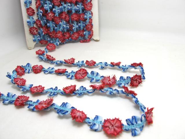 Ruban rococo tissé de 2 mètres avec boutons de fleurs roses | ruban floral décoratif | matériel de scrapbooking | vêtements | décor: 05