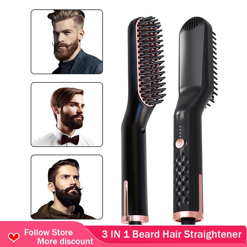 3 IN 1 Beard Hair Straightener Brushes Quick Hair Straightener Comb Ceramic Fast Heat Beard Straightening Iron Combs For Man