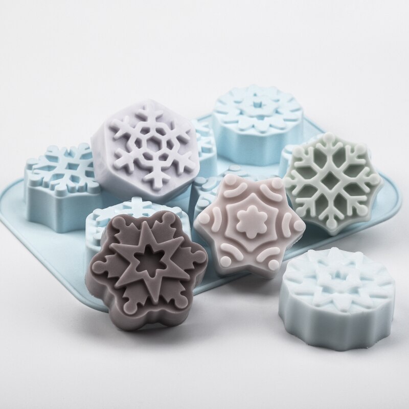 Christmas Series Snowflakes Shape Fondant Cake Silicone Mold Handmade Soap Mold 3D 6-cavity DIY Chocolate Biscuit Mold
