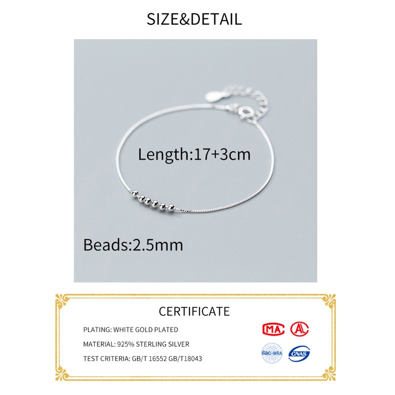 INZATT Real 925 Sterling Silver Minimalist Geometric Beads Bracelet Fine Jewelry For Charm Women Party Jewelry