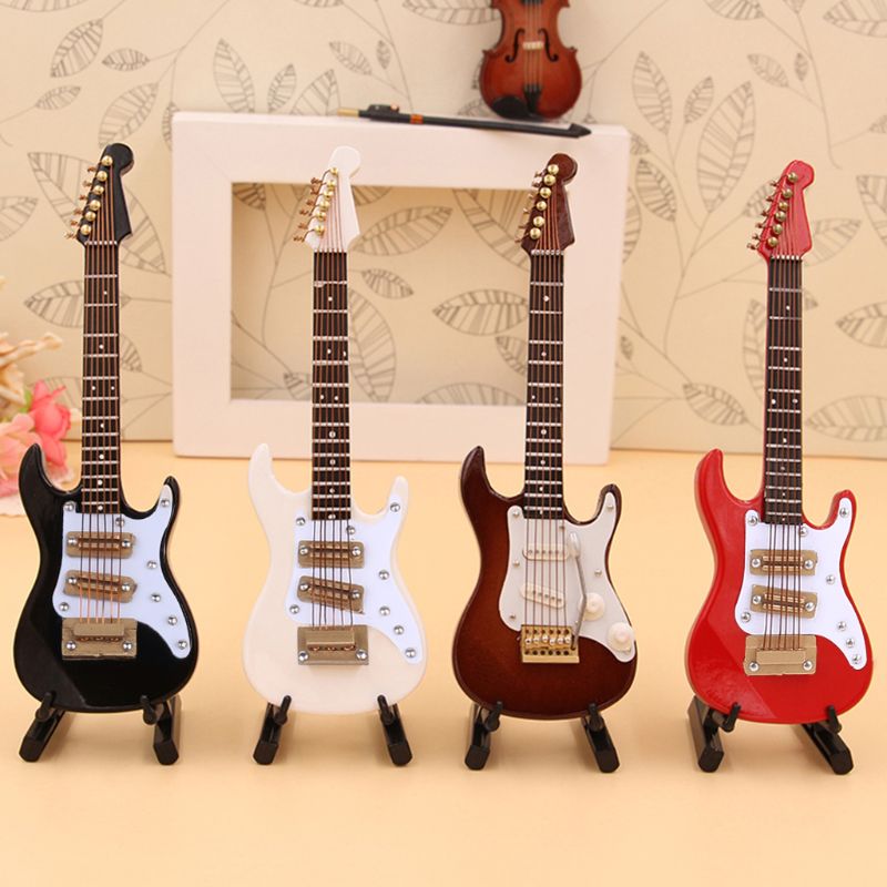 1 pc 10cm miniature elektrisk guitar replika med kassestativ musikinstrument model