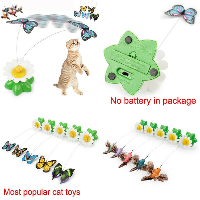 Elektrisk roterende sommerfugl fuglestang wire katte teaser legetøj til katte katte killinger kat træning adfærd hjælpemidler