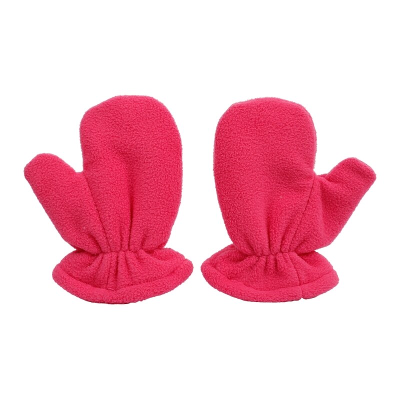 Baby Gloves Winter Warm Plus Velvet Mittens Children Kids Lined Fleece Gloves: Rose red L