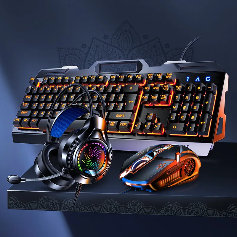 Klawiatura dla graczy RGB Klawiatura do gier i mysz Słuchawki Zestaw dla graczy Podświetlana przewodowa klawiatura komputerowa USB Do laptopa PC 3 In1 Teclado