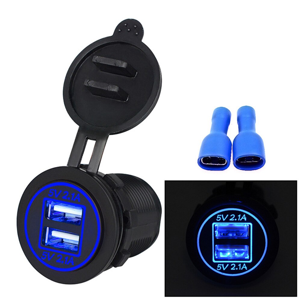 Universele Sigarettenaansteker 5V 2.1A/2.1A Autolader Usb Voertuig Waterdichte Dual Usb Charger 2 Poorten Voedingscontact: blue light