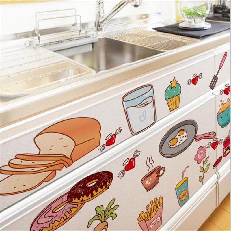 1PCS Cartoon DIY Kitchen Vinyl Cabinet Wall Stickers For Kitchen Refrigerator Door Decorative Stickers Food Fruit Wall Decals