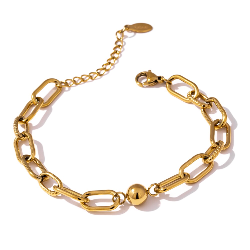 Yhpup, nueva pulsera dorada de acero inoxidable, abalorio de joyería, textura de Metal, pulsera geométrica de muñeca de 14 K para mujer, accesorios de Bisutería: Default Title