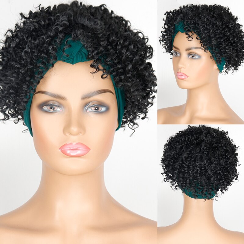 Pelo Afro Puff turbante sintético de LISI peluca corta rizada con cordón para la cabeza-peluca Updo Head-Wrap peluca para afroamericano: 1B/27HL