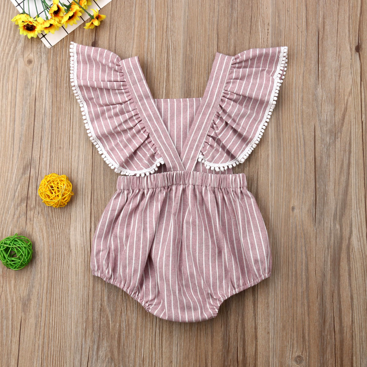 Ropa de verano para bebés de 0 a 24 meses, Body para bebés y niñas, mono de manga corta con volantes y estampado a rayas