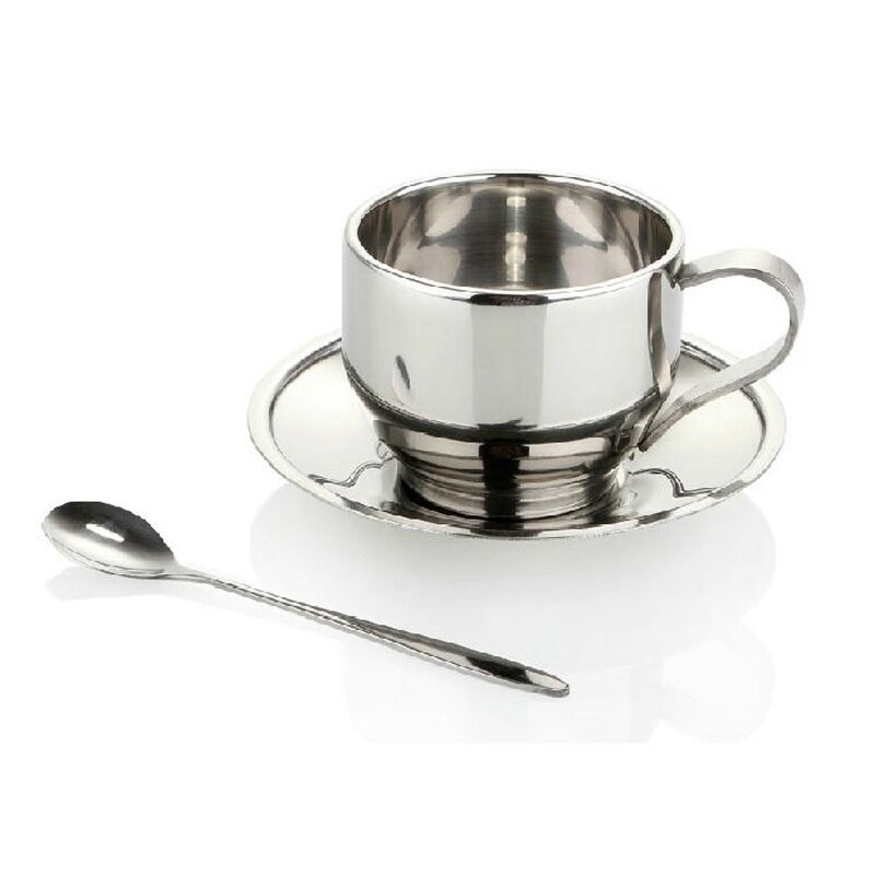 Taza de café de acero inoxidable 304 de doble capa, platillos, tazas de espresso doradas y plateadas, de taza de té, café, hogar