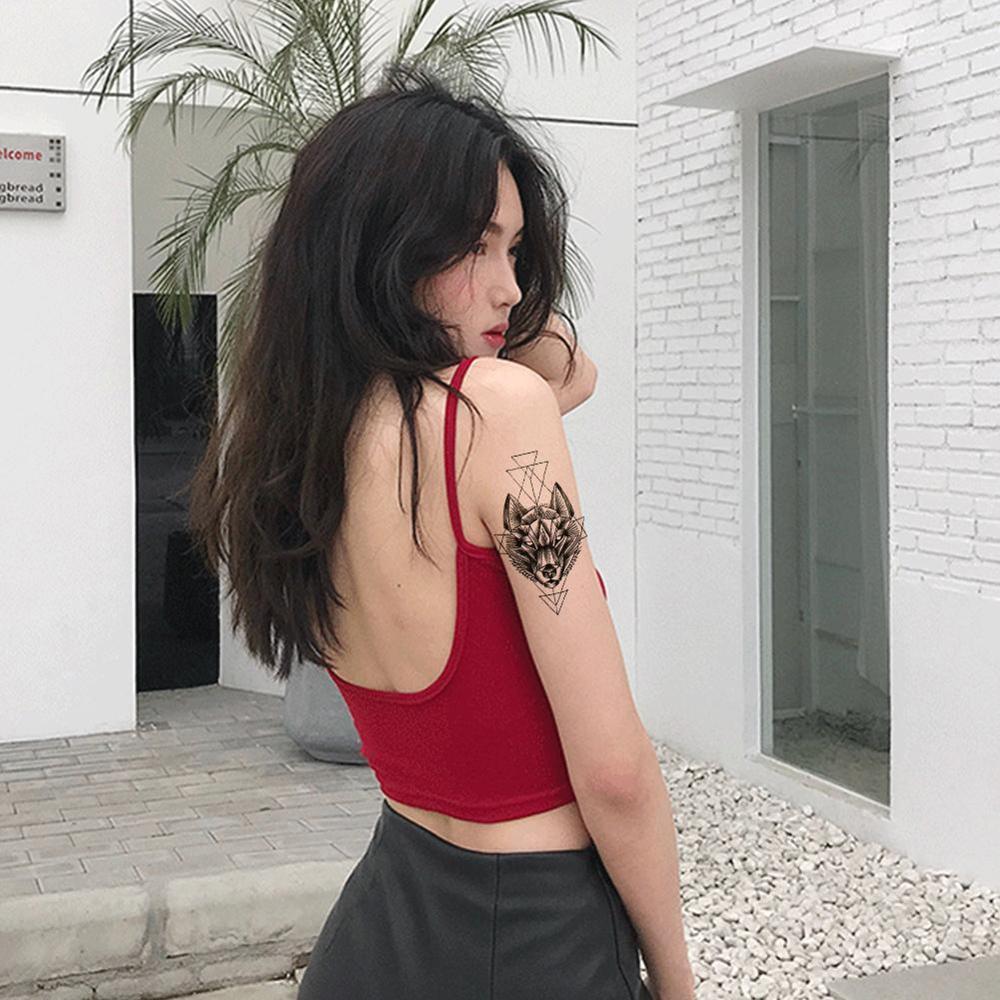 Géométrie losange tatouages temporaire bras Lotus loup hommes tatouage autocollants noir fleur imperméable Tatoos femmes henné pâtes