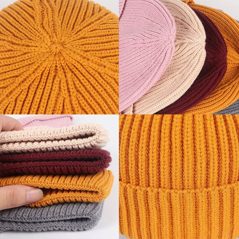 Unisex Beanies For Men Winter Hats Knitted Black Fisherman Beanie Men's Hat Women Skullcap Autumm Solid Short Cap Hip Hop