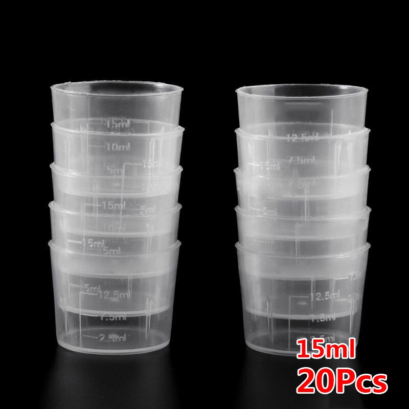 20pcs 15/30/50ml Transparent Plastic Measure Cups Measuring Liquid Cup Container: 15ml