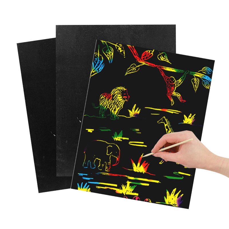 10 stuks 26 cm X 19 cm Scratch Art Paper Magic Schilderen Papier met Tekening Stick Voor Kinderen Educatief Speelgoed kleurrijke Tekening Speelgoed