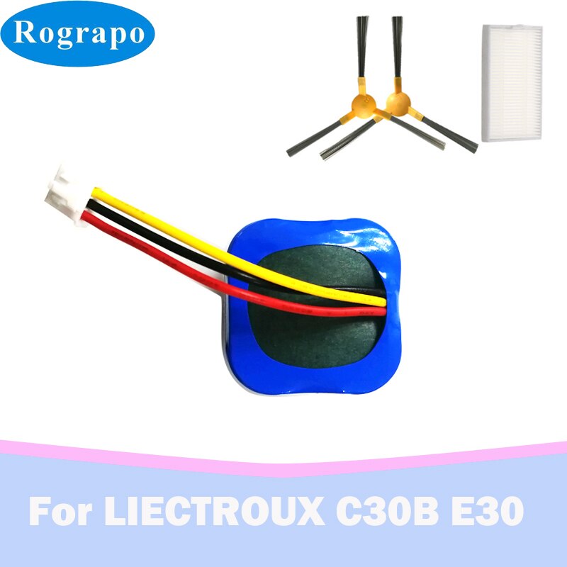 New 14,4 v 2800 li-ion battery parts kit, side brush for liectroux  c30b e30 robot vacuum cleaners: 2800 mah 2- plug
