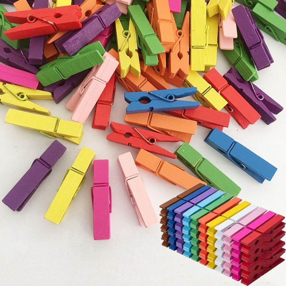 50 Stück farbige Wäscheklammern aus Holz, Wäscheklammern für Clip-Bilder, Fotos, dekorativ, kleine bunte Holzdekoration, Closepins-Clips